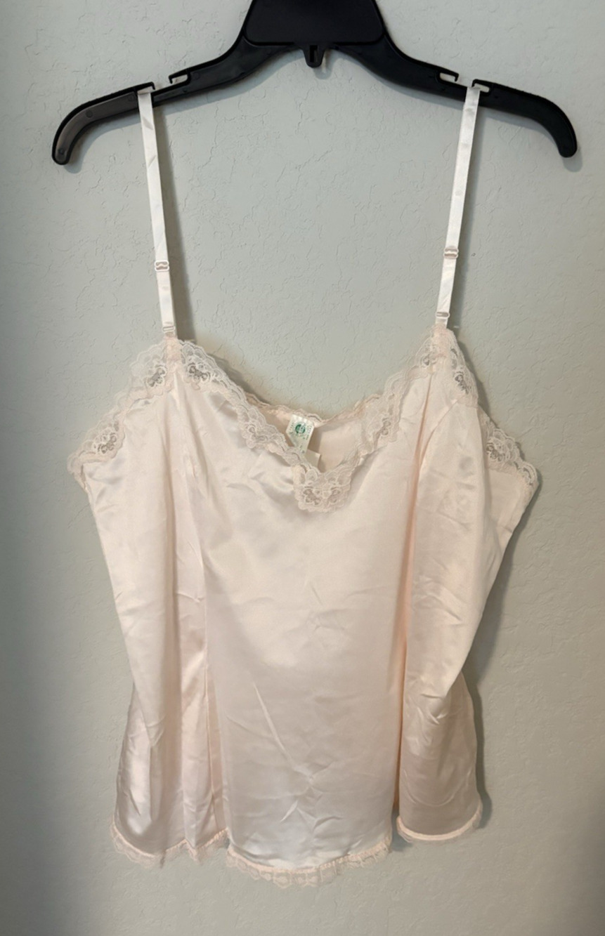 Vintage Bari Blush Pink Lace & Nylon Lingerie Cami Top Plus Size 3X